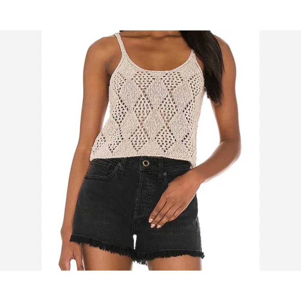 Free People Glisten Tank in Beige‎ Size Large Knit Spaghetti Straps Cropped